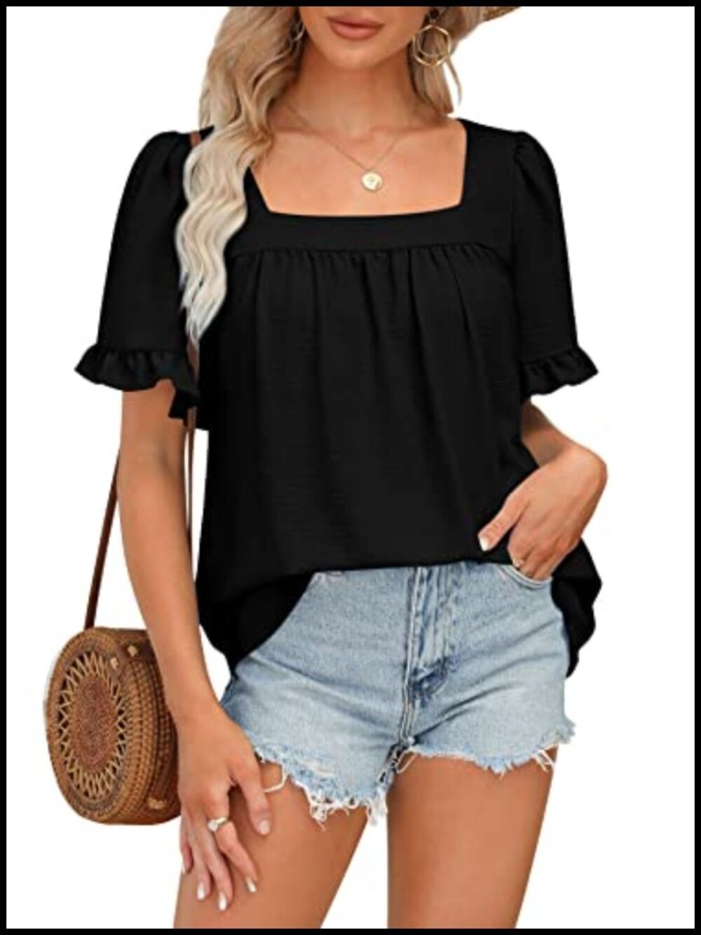 Womens Peplum Tops Summer Square Neck Flowy Shirts Blouses